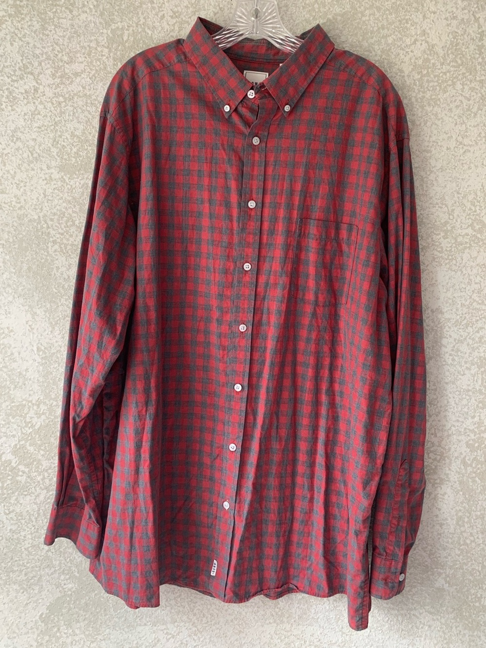 Men's Red and Black Plaid Button-Down Shirt
